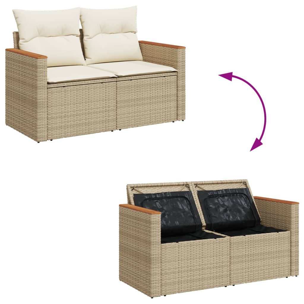 vidaXL Garden Sofa with Cushions 2-Seater Beige Poly Rattan