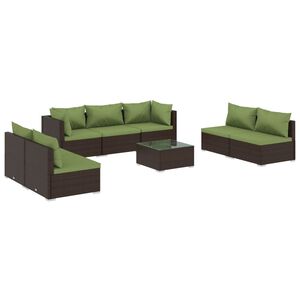 vidaXL 8 Piece Garden Lounge Set with Cushions Poly Rattan Brown