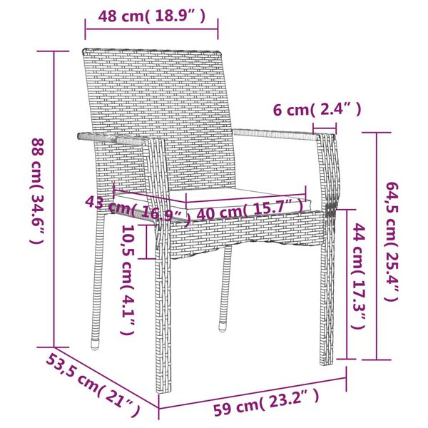 vidaXL 7 Piece Garden Dining Set with Cushions Black and Grey Poly Rattan