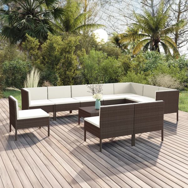 vidaXL 11 Piece Garden Lounge Set with Cushions Poly Rattan Brown