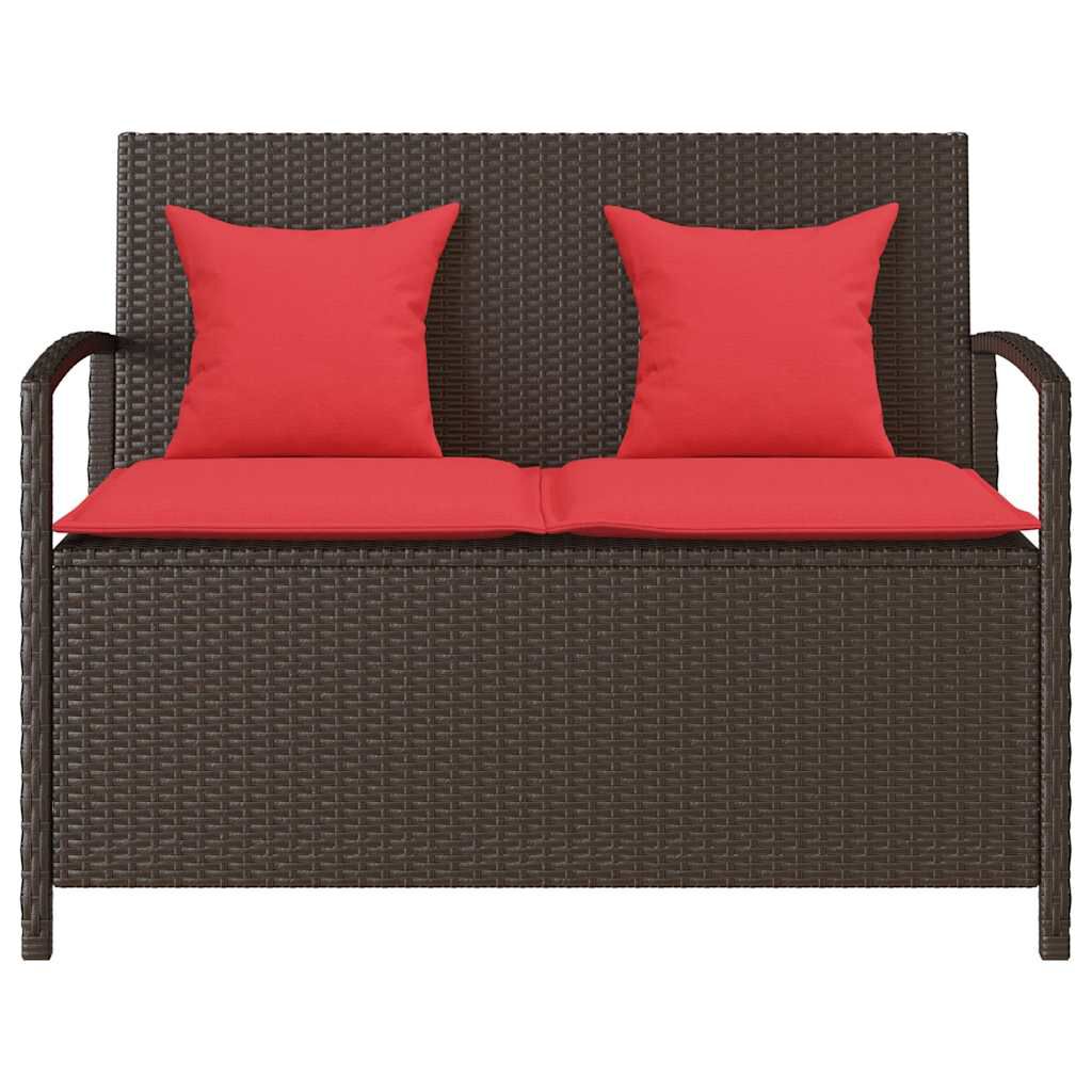 vidaXL Garden Storage Bench with Cushion Brown Poly Rattan