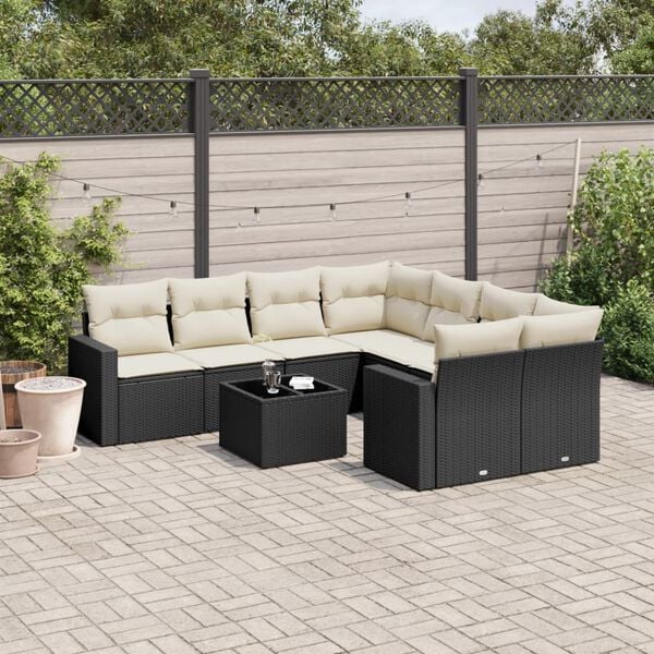 vidaXL 9 Piece Garden Sofa Set with Cushions Black Poly Rattan