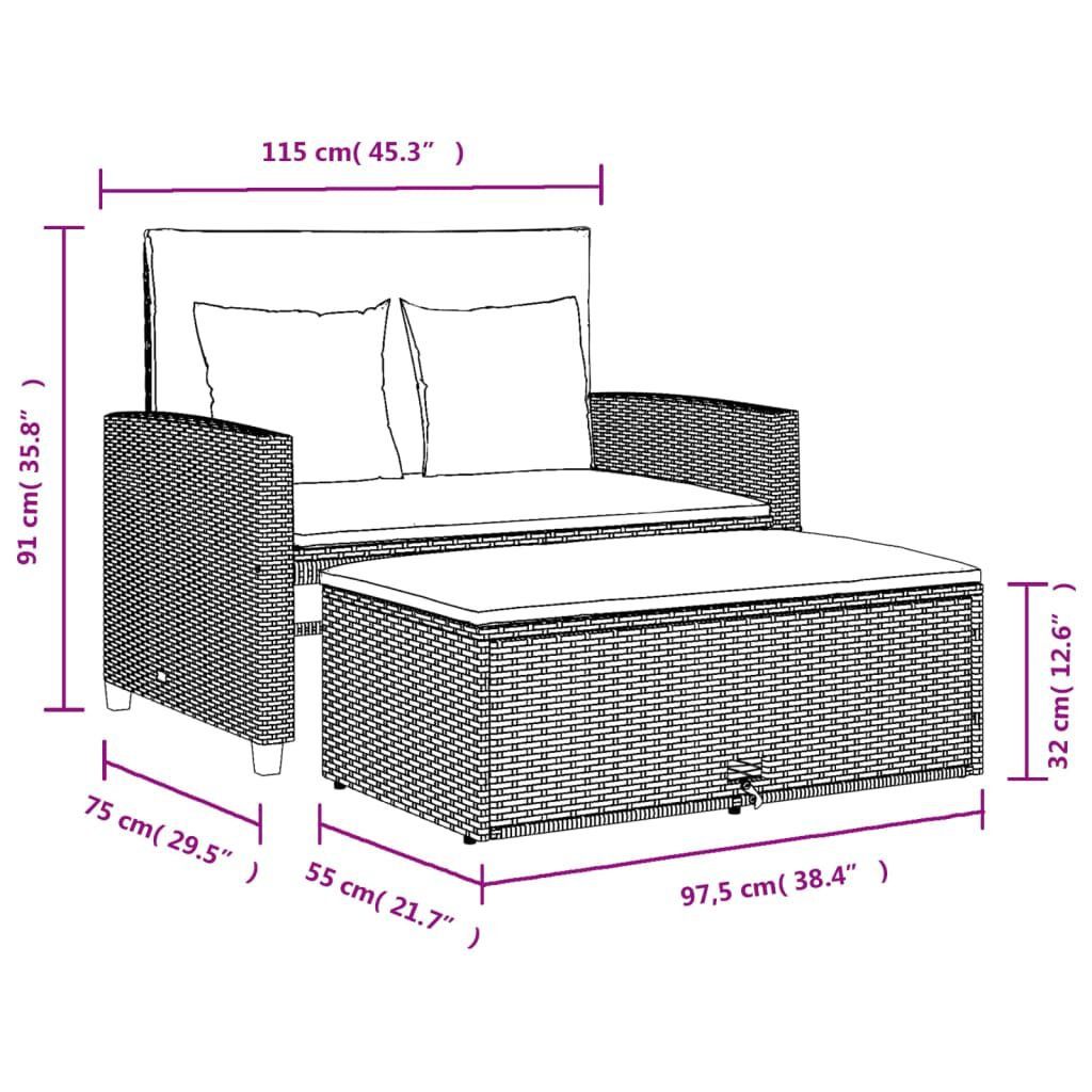 vidaXL Garden Sofa with Cushions 2-Seater Beige Poly Rattan