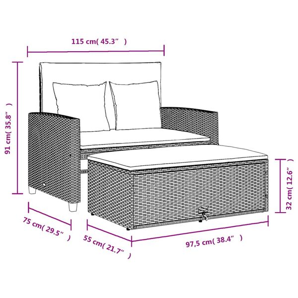 vidaXL Garden Sofa with Cushions 2-Seater Beige Poly Rattan