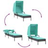 vidaXL Sun Loungers 2 pcs with Canopies and Table Black Poly Rattan
