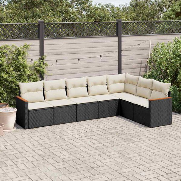 vidaXL 7 Piece Garden Sofa Set with Cushions Black Poly Rattan
