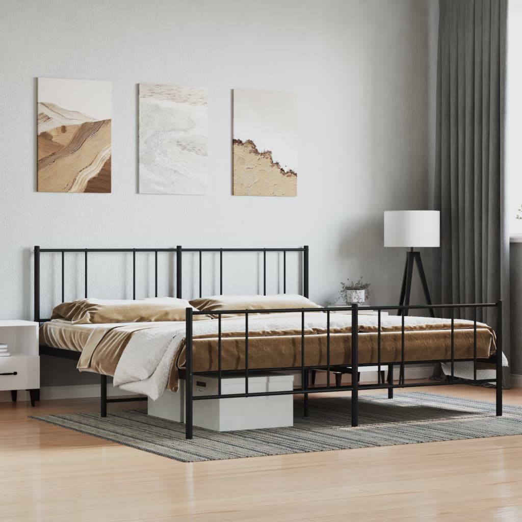 vidaXL Metal Bed Frame without Mattress with Footboard Black 183x213cm