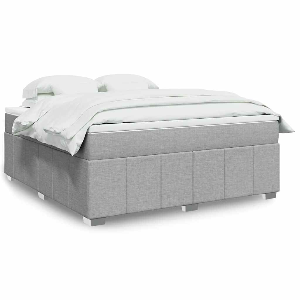 vidaXL Box Spring Bed with Mattress Light Grey California King Fabric