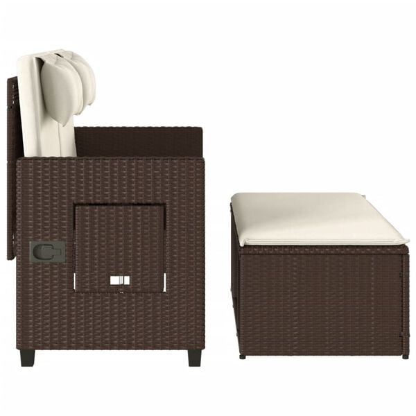 vidaXL Reclining Garden Bench with Cushions Brown Poly Rattan