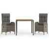 vidaXL 3 Piece Garden Dining Set with Cushions Grey Poly Rattan