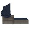 vidaXL Double Sun Lounger with Canopy and Cushions Grey Poly Rattan