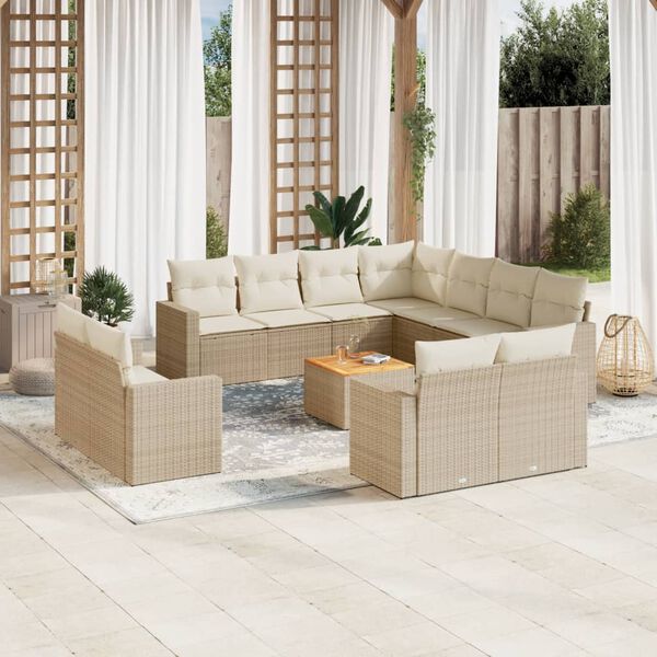 vidaXL 12 Piece Garden Sofa Set with Cushions Beige Poly Rattan