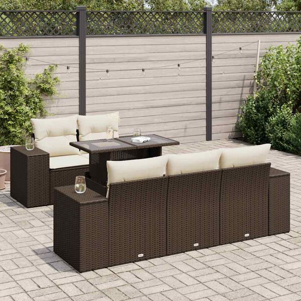 vidaXL 6 Piece Garden Sofa Set with Cushions Brown Poly Rattan