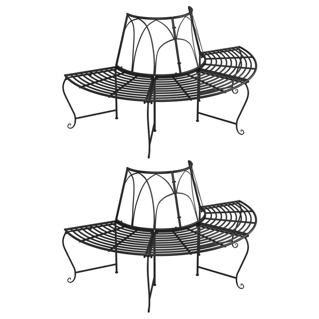 vidaXL Half Round Tree Bench 2 pcs Ø159 cm Black Steel