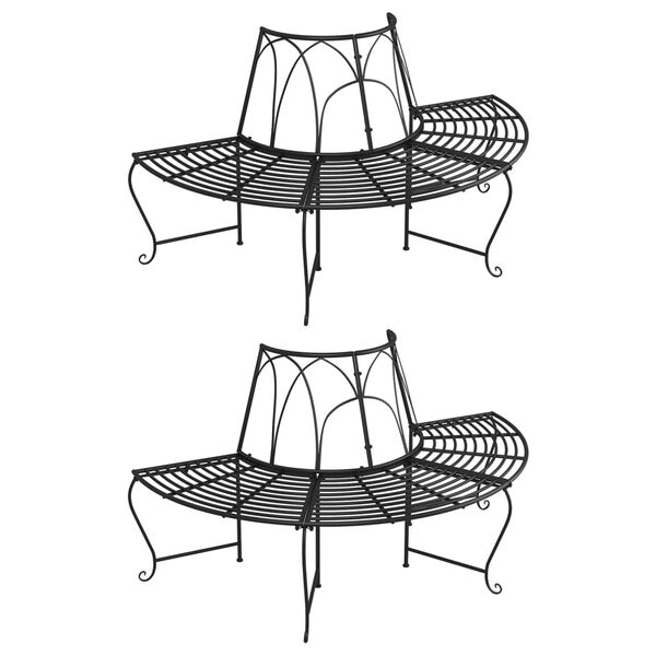 vidaXL Half Round Tree Bench 2 pcs Ø159 cm Black Steel