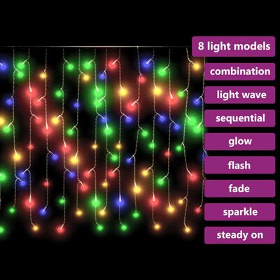 vidaXL LED Curtain Icicle Lights 10m 400 LED Colourful 8 Function