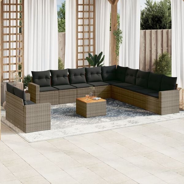 vidaXL 12 Piece Garden Sofa Set with Cushions Grey Poly Rattan