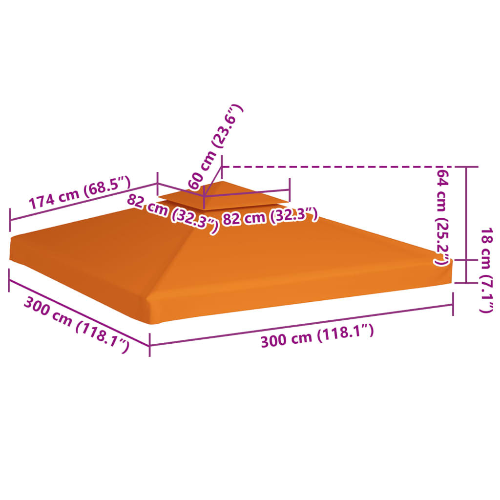 vidaXL Gazebo Cover Canopy Replacement 310 g / m² Orange 3 x 3 m