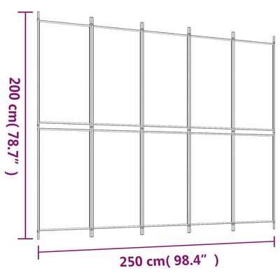 vidaXL 5-Panel Room Divider White 250x200 cm Fabric