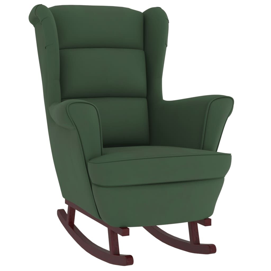 vidaXL Rocking Chair with Solid Wood Rubber Legs Dark Green Velvet