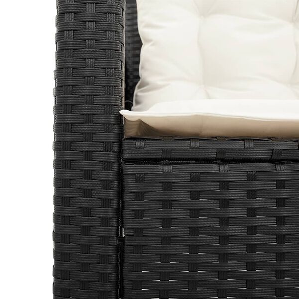 vidaXL Garden Sofa with Table and Cushions L-Shaped Black Poly Rattan