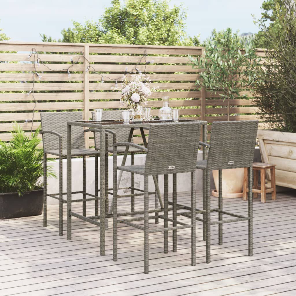 vidaXL 5 Piece Garden Bar Set Grey Poly Rattan