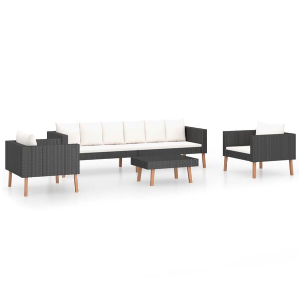 vidaXL 4 Piece Garden Lounge Set with Cushions Poly Rattan Black