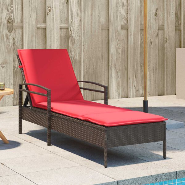 vidaXL Sun Lounger with Cushion Brown 63x200x81 cm Poly Rattan