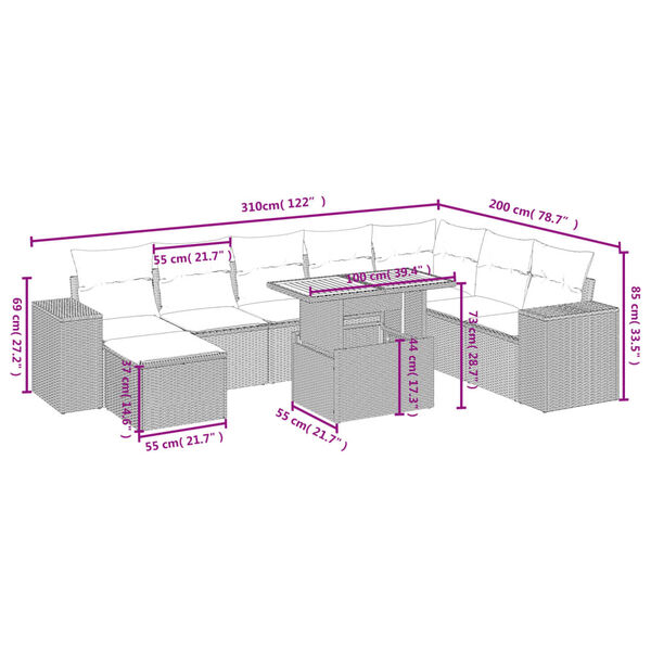 vidaXL 9 Piece Garden Sofa Set with Cushions Beige Poly Rattan
