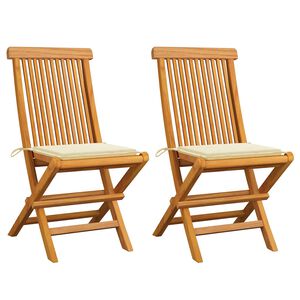 vidaXL Garden Chairs with Cream Cushions 2 pcs Solid Teak Wood