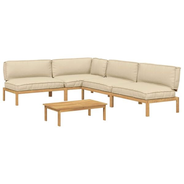 vidaXL Sofa Set with Cushion Plain 5 pcs Beige Solid Acacia Wood