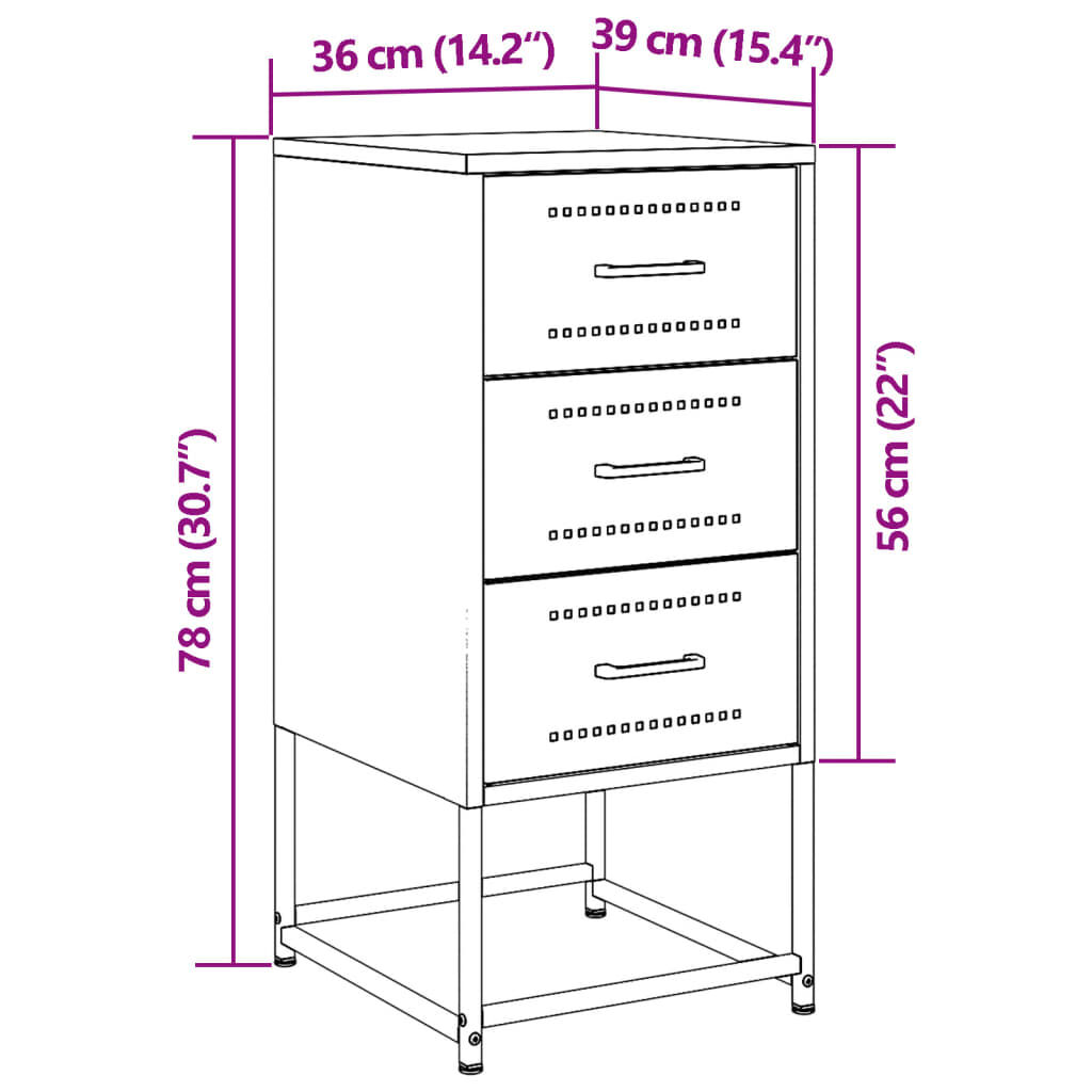 vidaXL Bedside Cabinet Black 36x39x78 cm Steel