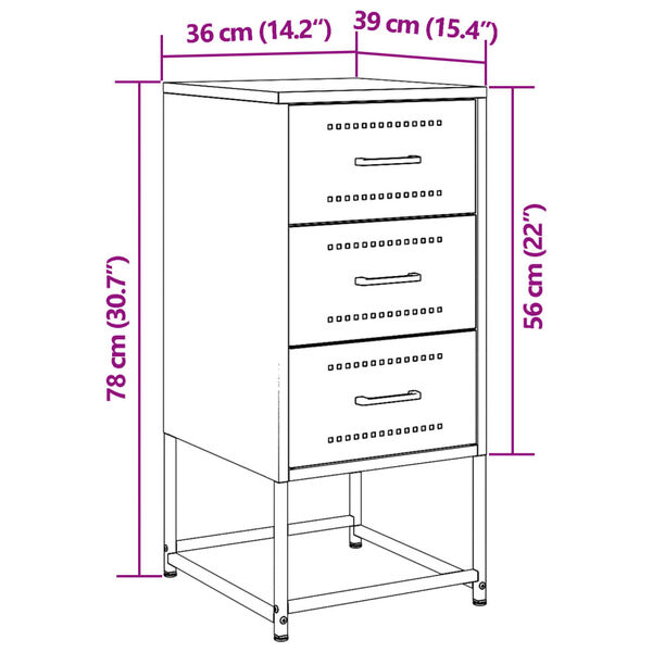 vidaXL Bedside Cabinet Black 36x39x78 cm Steel