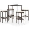 vidaXL 5 Piece Garden Bar Set with Cushions Poly Rattan Brown