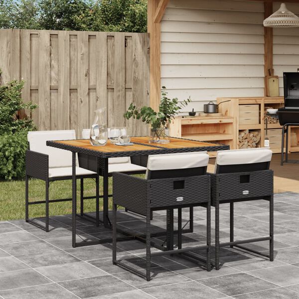 vidaXL 5 Piece Garden Dining Set with Cushions Black Poly Rattan