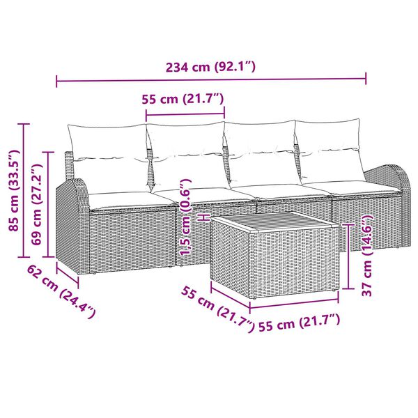 vidaXL 5 Piece Garden Sofa Set with Cushions Black Poly Rattan Acacia