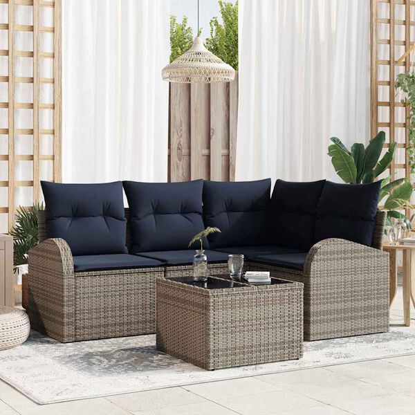 vidaXL Garden Sofa Set Grey Poly Rattan