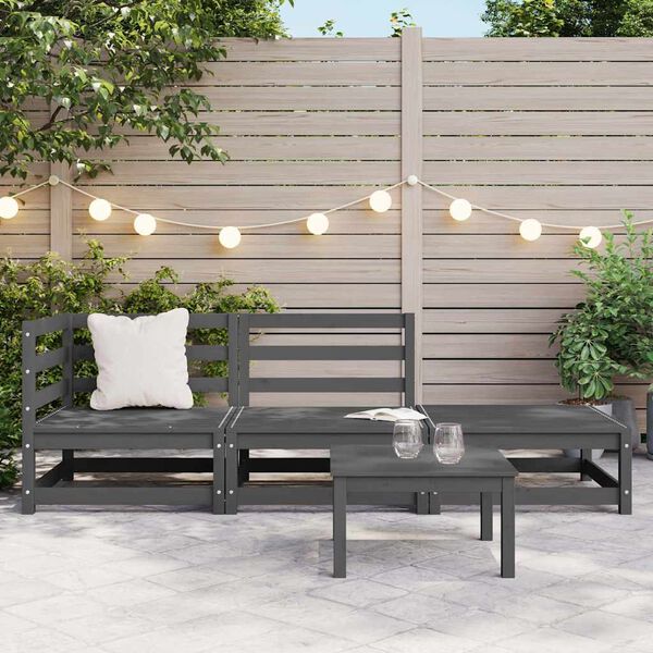 vidaXL 3 Piece Garden Lounge Set Grey Solid Pinewood