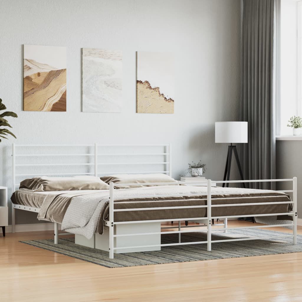 vidaXL Metal Bed Frame without Mattress with Footboard White 183x213cm