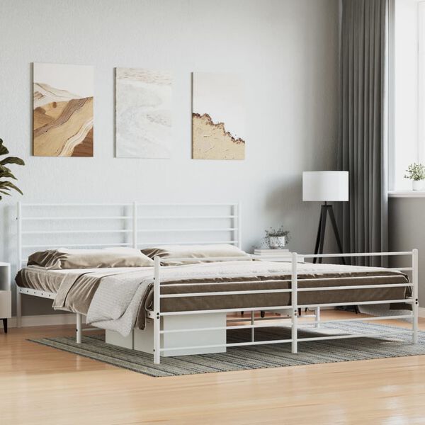 vidaXL Metal Bed Frame without Mattress with Footboard White 183x213cm