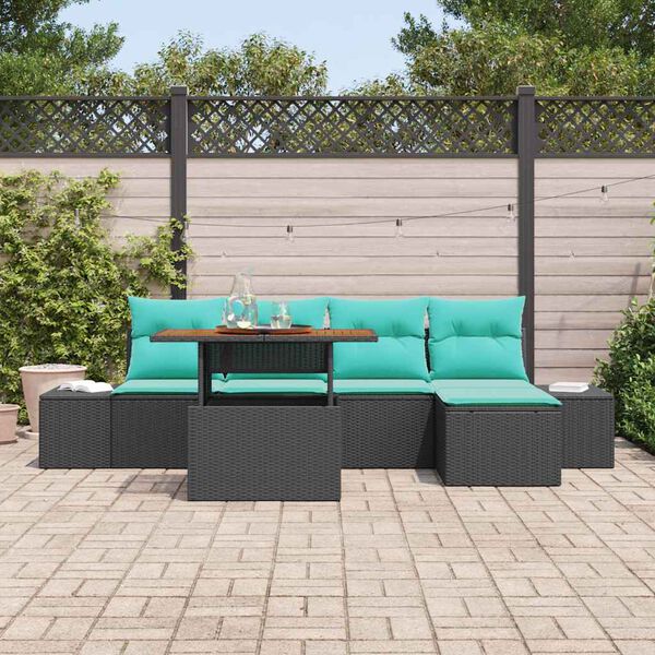 vidaXL Garden Sofa Set with Storage 6 pcs Black Poly rattan