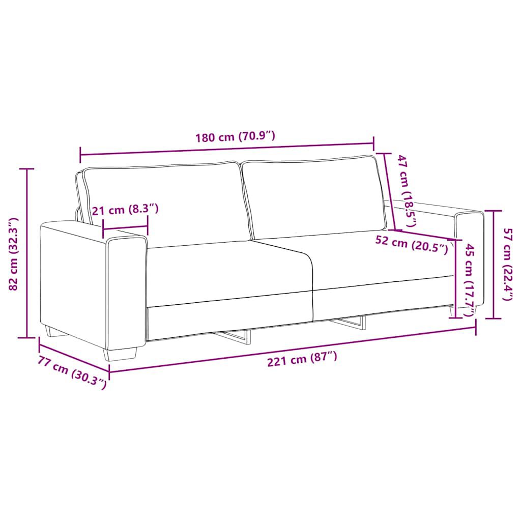 vidaXL 3-Seater Sofa Black 180 cm Fabric