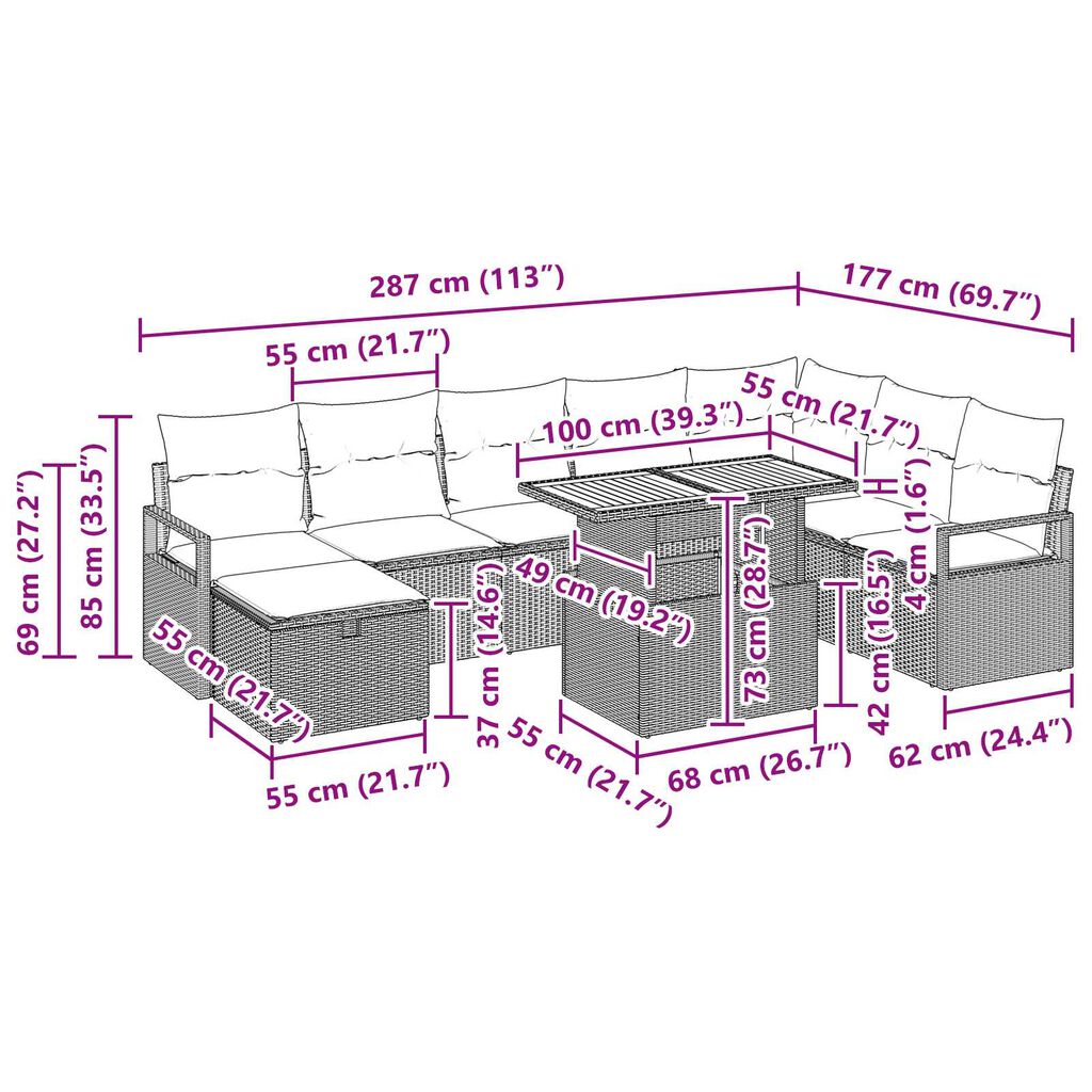 vidaXL 9 Piece Garden Sofa Set with Cushions Black Poly Rattan