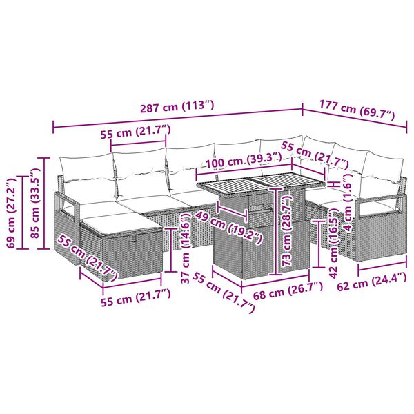 vidaXL 9 Piece Garden Sofa Set with Cushions Black Poly Rattan
