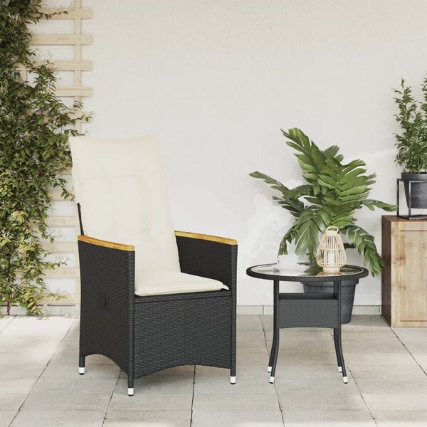 vidaXL Reclining Garden Chair with Cushions Black Poly Rattan