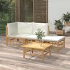 vidaXL 4 Piece Garden Lounge Set with Cream White Cushions Bamboo