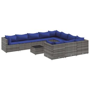 vidaXL 11 Piece Garden Sofa Set with Cushions Grey Poly Rattan