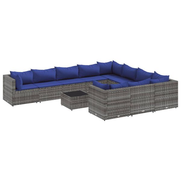 vidaXL 11 Piece Garden Sofa Set with Cushions Grey Poly Rattan