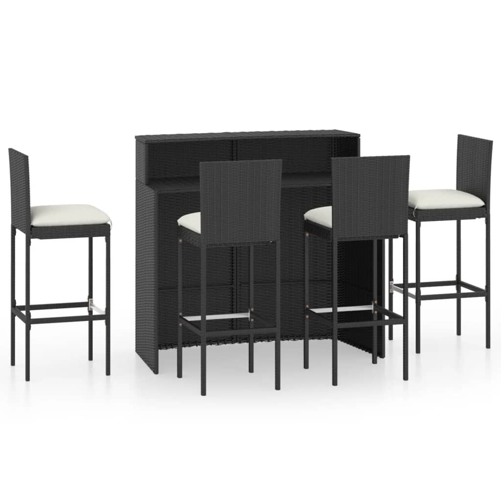 vidaXL 5 Piece Garden Bar Set with Cushions Black