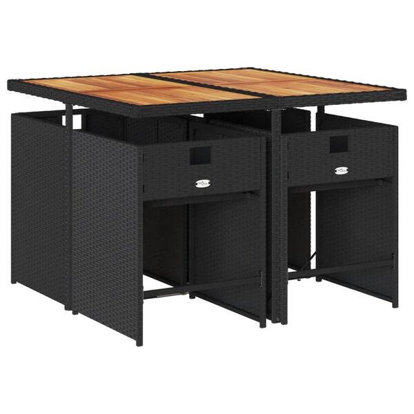 vidaXL 5 Piece Garden Dining Set with Cushions Black Poly Rattan